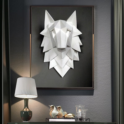 House statue decoration accessories 3D abstract wolf head sculpture wedding christmas wall decoration handmade resin art crafts my mini creator